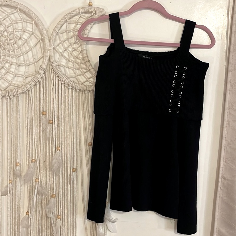 Tribekka 44 Black Off the Shoulder Long Sleeve Top